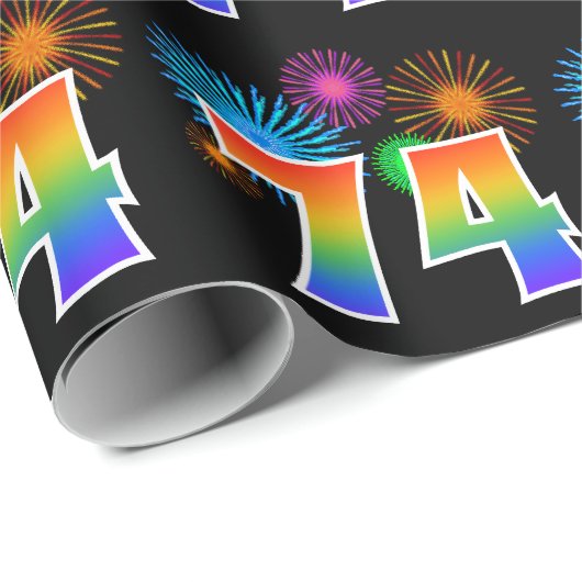 Leuk vuurwerk + regenboogpatroon "74" Evenementnum Cadeaupapier (Rol Hoek)