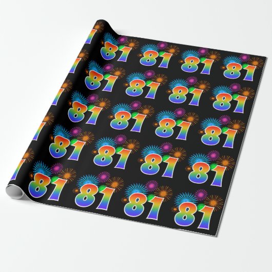 Leuk vuurwerk + regenboogpatroon "81" Evenementnum Cadeaupapier (Uitgerold)