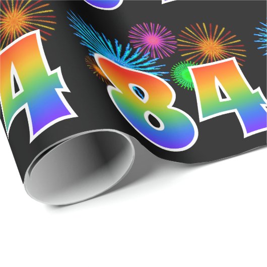 Leuk vuurwerk + regenboogpatroon "84" Evenementnum Cadeaupapier (Rol Hoek)