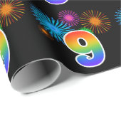 Leuk vuurwerk + regenboogpatroon "9" Evenementnumm Cadeaupapier (Rol Hoek)
