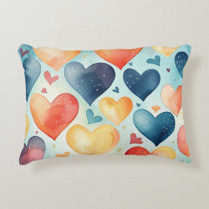 Leuk waterverf blauw hartenpatroon accent kussen