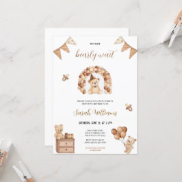 Leuk we kunnen bijna wachten bruin beer babyshower kaart