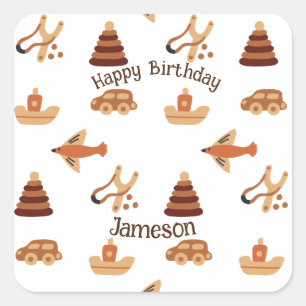 Leuk Wit Bruin Kinder Speelgoed Car Plane Boat Ver Vierkante Sticker
