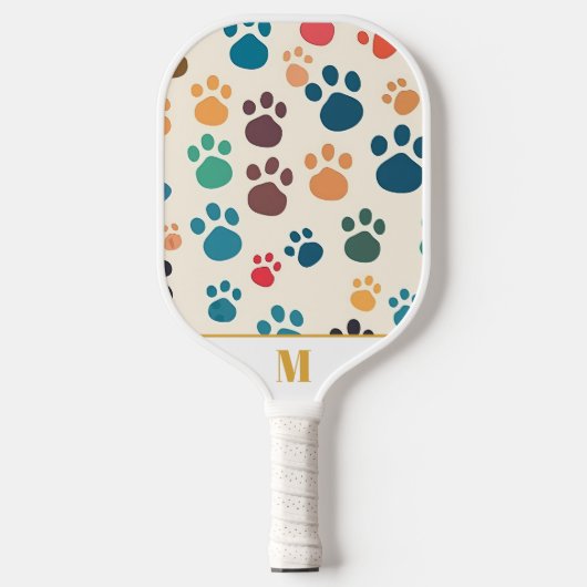 Leuk wit kleurrijk monogram hondenpoopatroon pickleball paddle (Voorkant)