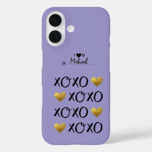 Leuk "XOXO" Gouden Harten Gelukkige Valentijnsdag iPhone 16 Hoesje
