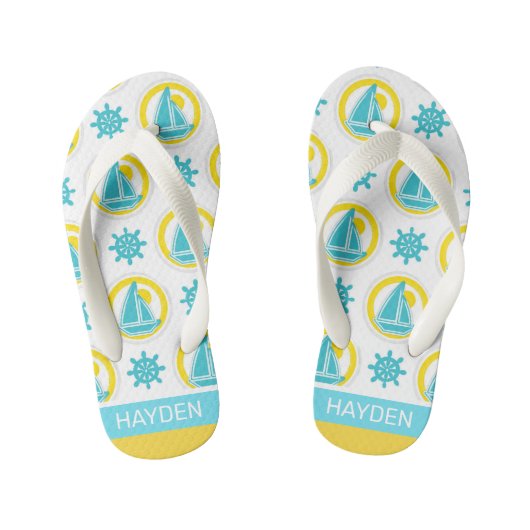 Leuk zomer nautisch patroon gepersonaliseerd kinder teenslippers (Voetbed)
