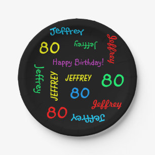 Leuk zwart, 80ste verjaardagsfeestje, herhalende n papieren bordje