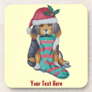 leuk zwart en bruin puppy met Kerstmiskous Drankjes Onderzetter