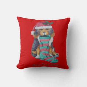 leuk zwart en bruin puppy met Kerstmiskous Kussen
