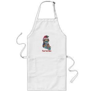 leuk zwart en bruin puppy met Kerstmiskous Lang Schort