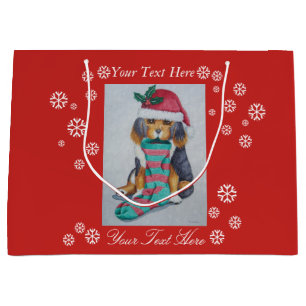 leuk zwart en bruin puppy met Kerstmiskous Large Cadeauzakje