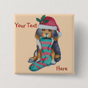 leuk zwart en bruin puppy met Kerstmiskous Vierkante Button 5,1 Cm