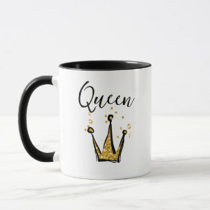 Leuk Zwart en Goud Koningin Glitter Kroon Koffie Mok