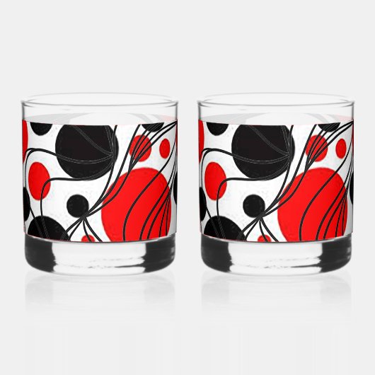 Leuk Zwart en Rood Art Deco Rock Whiskey Glas Set (Achterkant)