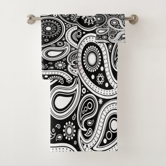Leuk Zwart en Wit Paisley Handdoek Set (Insitu)