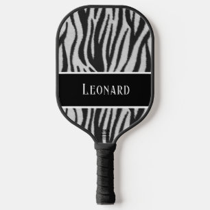 Leuk Zwart & Wit Faux Zebra Patroon met Naam Pickleball Paddle