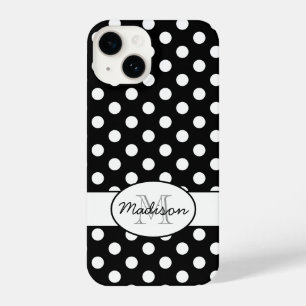 Leuk Zwart Wit polka stippen retro patroon Monogra iPhone 14 Hoesje