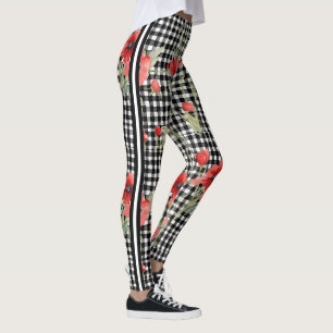 Leuk Zwart Wit Roos Trellis Ontwerp Met Streep Leggings