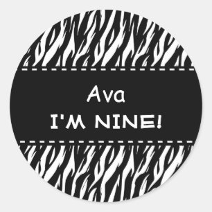 Leuk Zwart Wit Zebra Aangepaste 9e Verjaardag Ronde Sticker