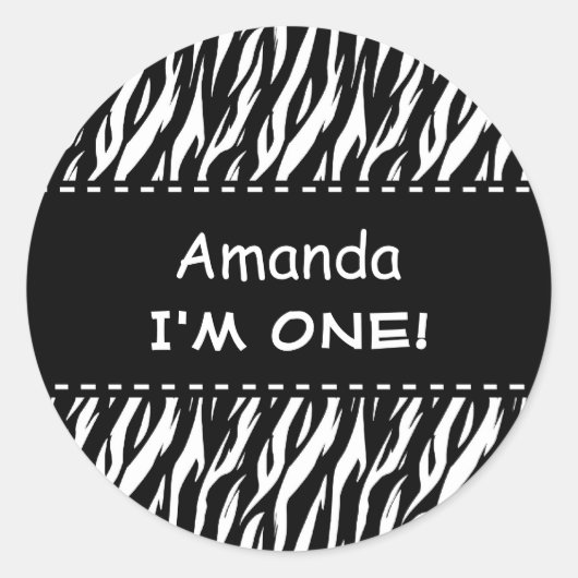 Leuk Zwart Wit Zebra Custom Eerste Verjaardag V04 Ronde Sticker (Voorkant)