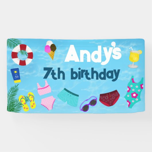 Leuk Zwembad Verjaardagsfeestdecor Spandoek (Horizontaal)
