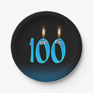 Leuke 100e verjaardag kaarsen op zwart papieren bordje