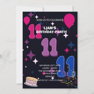 Leuke 11e Verjaardag | Roze Blauwe Confetti Kaart