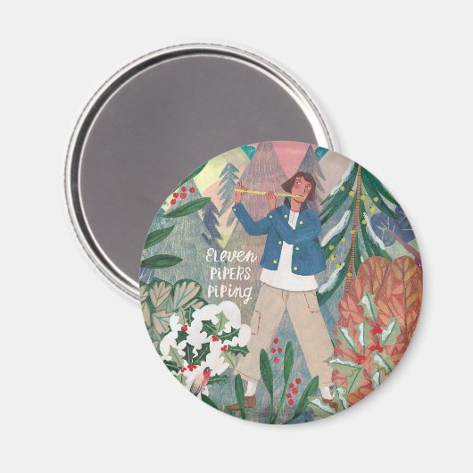 Leuke 12 dagen van Kerst elf Pipers Piping Magneet (Voorkant / Achterkant)