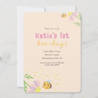 Leuke 1e beeday pastel uitnodiging
