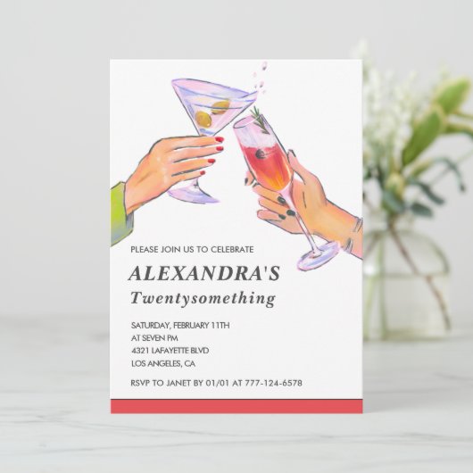 Leuke 24e verjaardag Uitnodigingen Cocktail (Staand voorkant)