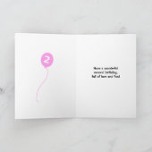 Leuke 2e verjaardag aap voeg naam toe roze kaart (Binnen)