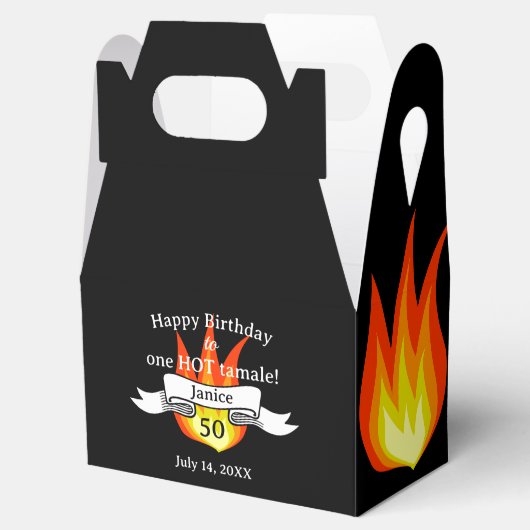 Leuke 50e verjaardag "Hot Tamale" gepersonaliseerd Bedankdoosjes (Geopend)
