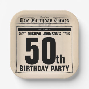 Leuke 50e Verjaardag Oude Krant Custom Papieren Bordje
