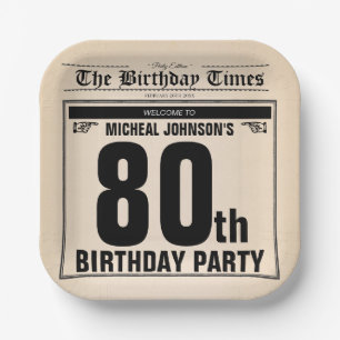 Leuke 80e Verjaardag Oude Krant Custom Papieren Bordje