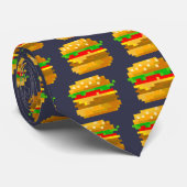 Leuke 8-bit hamburger kleurrijke fast food fun pix stropdas (Opgerold)