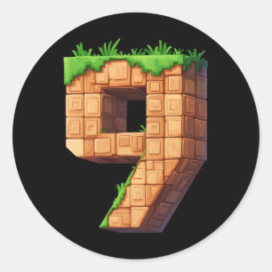 Leuke 9e verjaardag nummer 9 videogamer pixel them ronde sticker