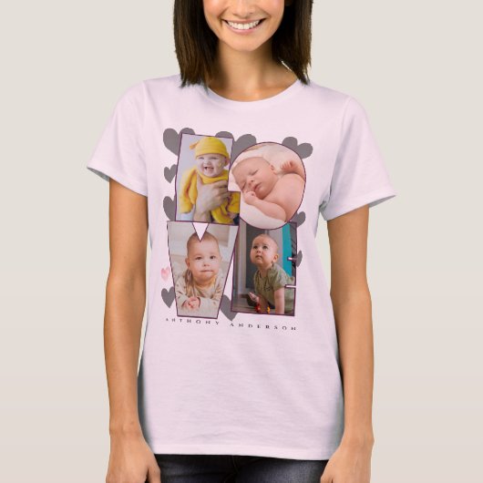 Leuke aangepaste liefde sjabloon foto roze harten t-shirt (Voorkant)