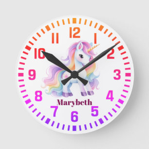Leuke Aangepaste Naam Regenboog Eenhoorn Ronde Klok
