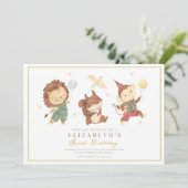 Leuke Aap, eekhoorn en leeuw Eerste Verjaardag Kaart (Staand voorkant)