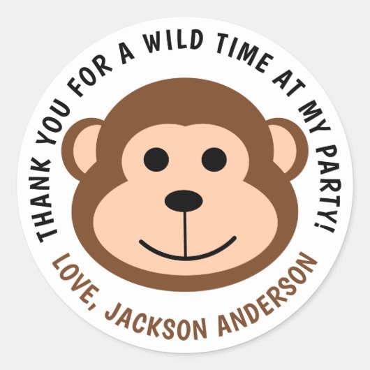 Leuke Aap Oerwoud Safari Dier Kids Verjaardag Ronde Sticker (Voorkant)