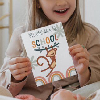 Leuke Aap Terug naar School Feestdagenkaart