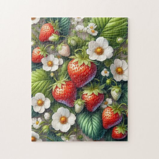 Leuke Aardbei Bladeren Bloemen Jigsaw Puzzel (Verticaal)