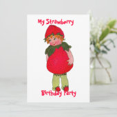 Leuke aardbei Kind verjaardagsfeestuitnodiging Kaart (Staand voorkant)