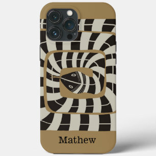 Leuke Abstracte Gestreepte Snake in Bruine Neutral iPhone 13 Pro Max Hoesje