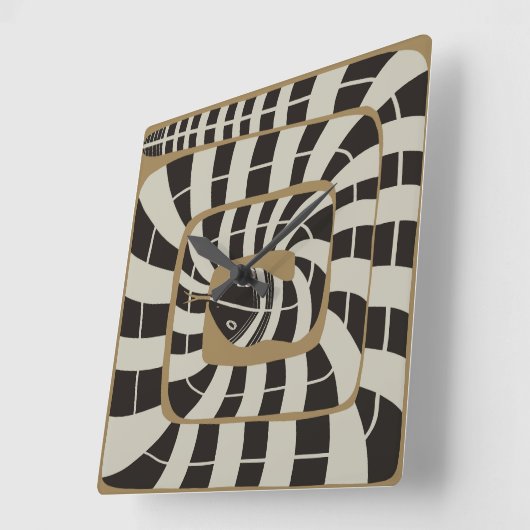 Leuke Abstracte Gestreepte Snake in Bruine Neutral Vierkante Klok (Hoek)