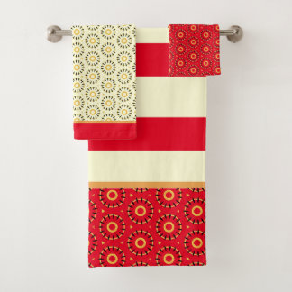 Leuke Abstracte Rode Gele Cirkels Badhanddoek Set Bad Handdoek