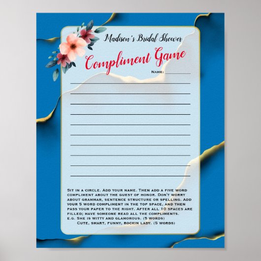 Leuke Ad-Lib / Complimenten Spel Bruidsfeest Poster (Voorkant)