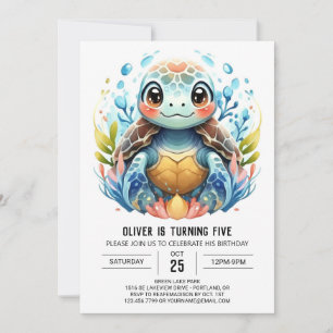 Leuke afdrukbare blauwe schildpad jongen verjaarda kaart