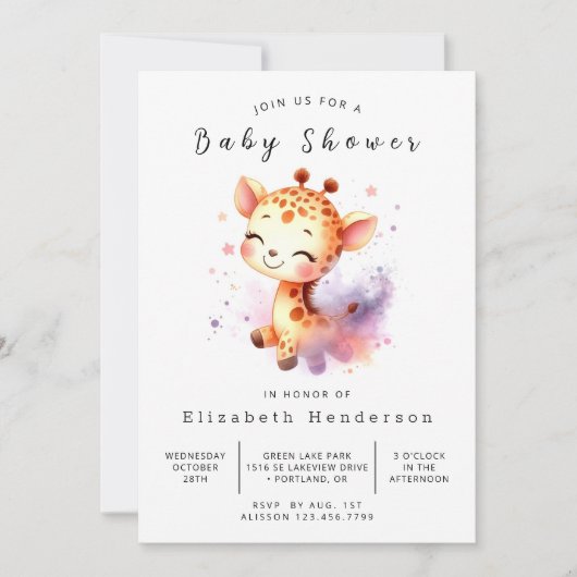 Leuke afdrukbare Giraffe Baby shower Kaart (Voorkant)