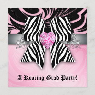 Leuke afstudeerfeest uitnodiging zebra boog roze z